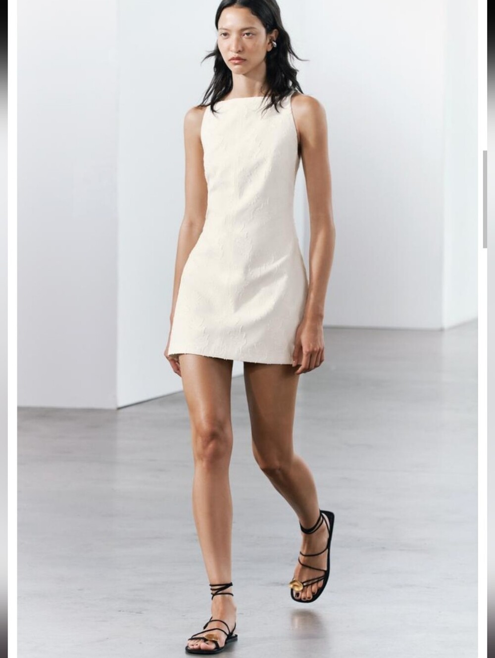 NWT ZARA Jacquard Floral Embroidered Sleeveless Shift Dress Size XS Cream Ivory - Picture 3 of 16